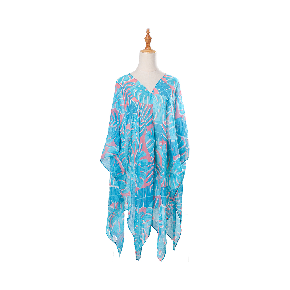 Kimono baju renang penutup pantai wanita Voile 100% dengan cetakan bunga bohemian, pakaian resort kasual longgar