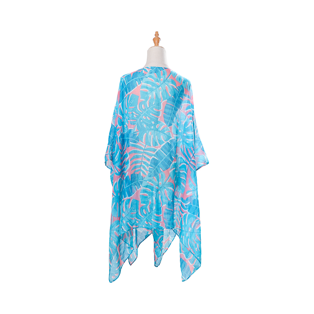 Kimono baju renang penutup pantai wanita Voile 100% dengan cetakan bunga bohemian, pakaian resort kasual longgar