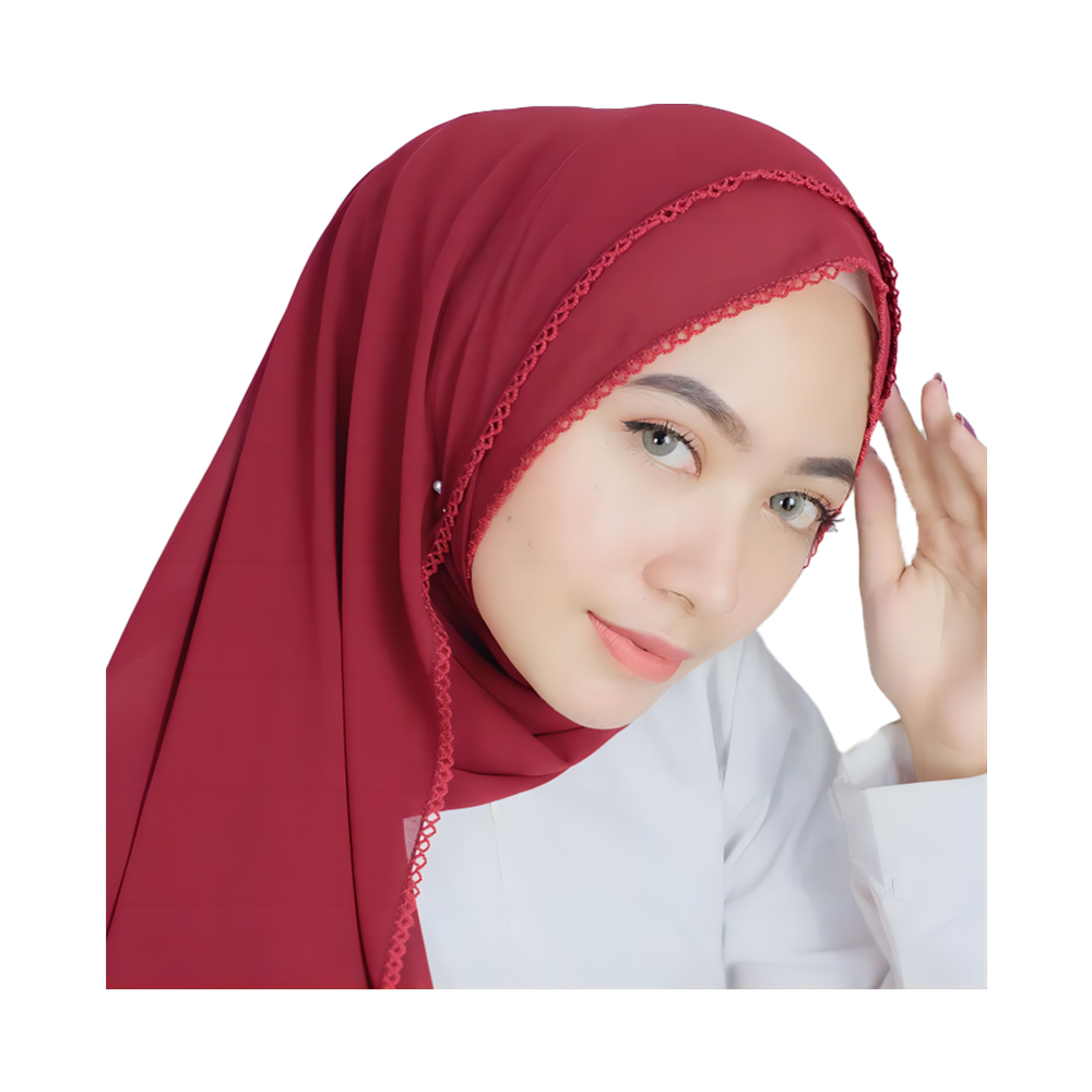 Muslimah jersey pearl chiffon women fashion melengkung gigi tepi tudung turqu scarf untuk wanita