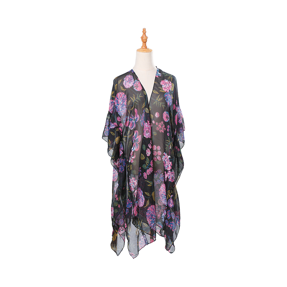 Cardigan kimono chiffon bermotif bunga bermotif bunga longgar menutup bahagian atas blaus kasual